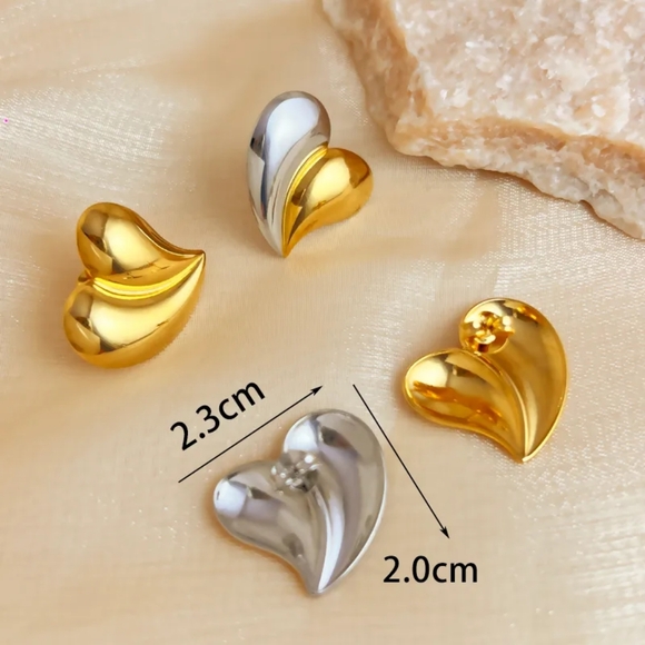 Elegant Heart Shaped Geometric Earrings, Stainless Steel 18k Gold - Picture 3 of 6